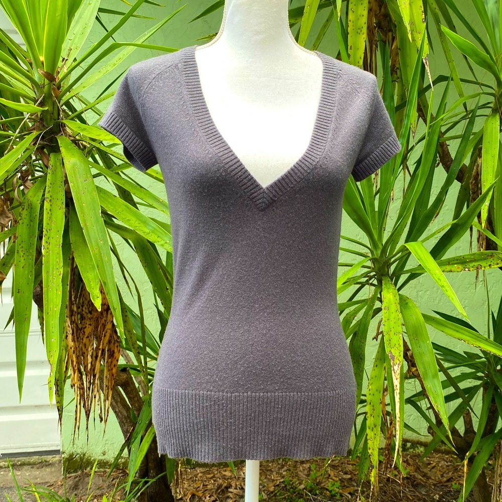 Gray Cashmere V neck Sweater